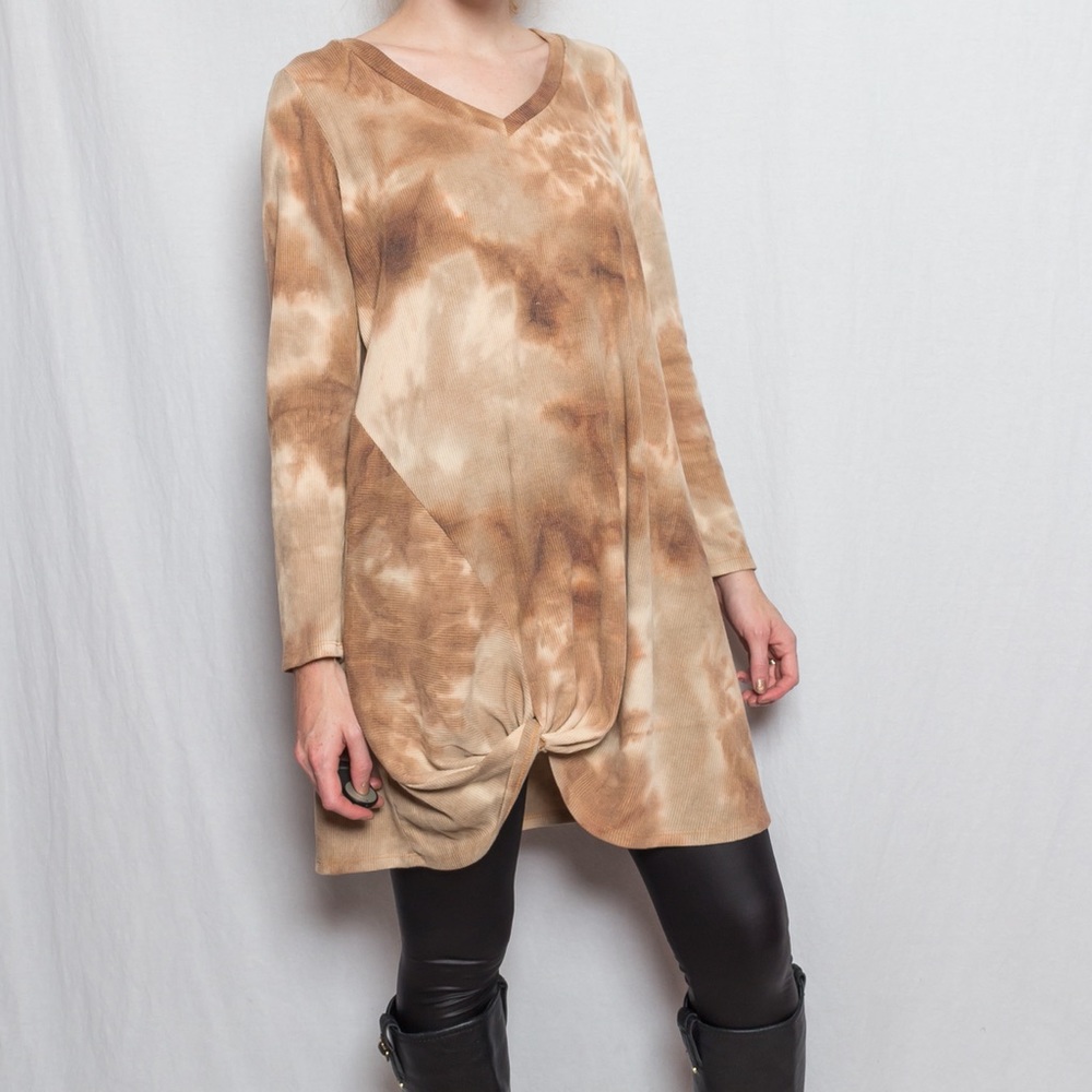 Cherish Brand Long Sleeve Midi Dress Tan and Brown